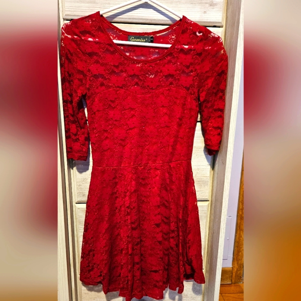 2/$15 Short red lace dress